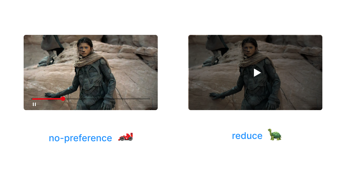 Porównanie wyglądu odtwarzacza wideo z i bez ograniczeń ruchu